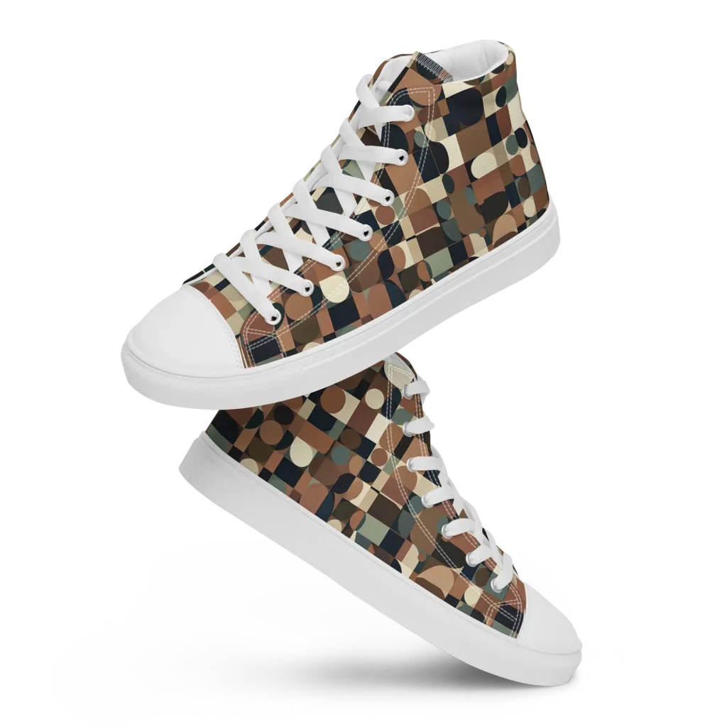 Café Geometry on Men's High Top Canvas Shoes — Front
