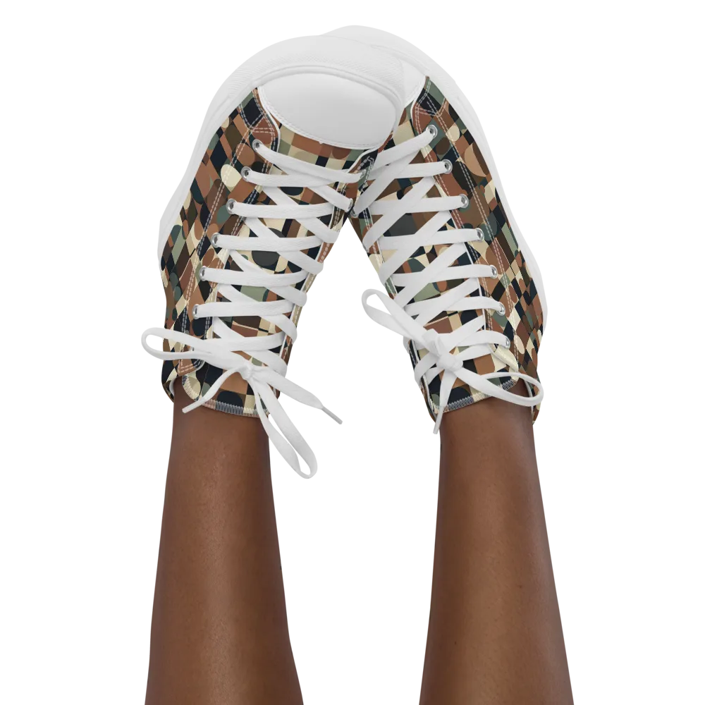 Café Geometry on Women's High Top Canvas Shoes — Front
