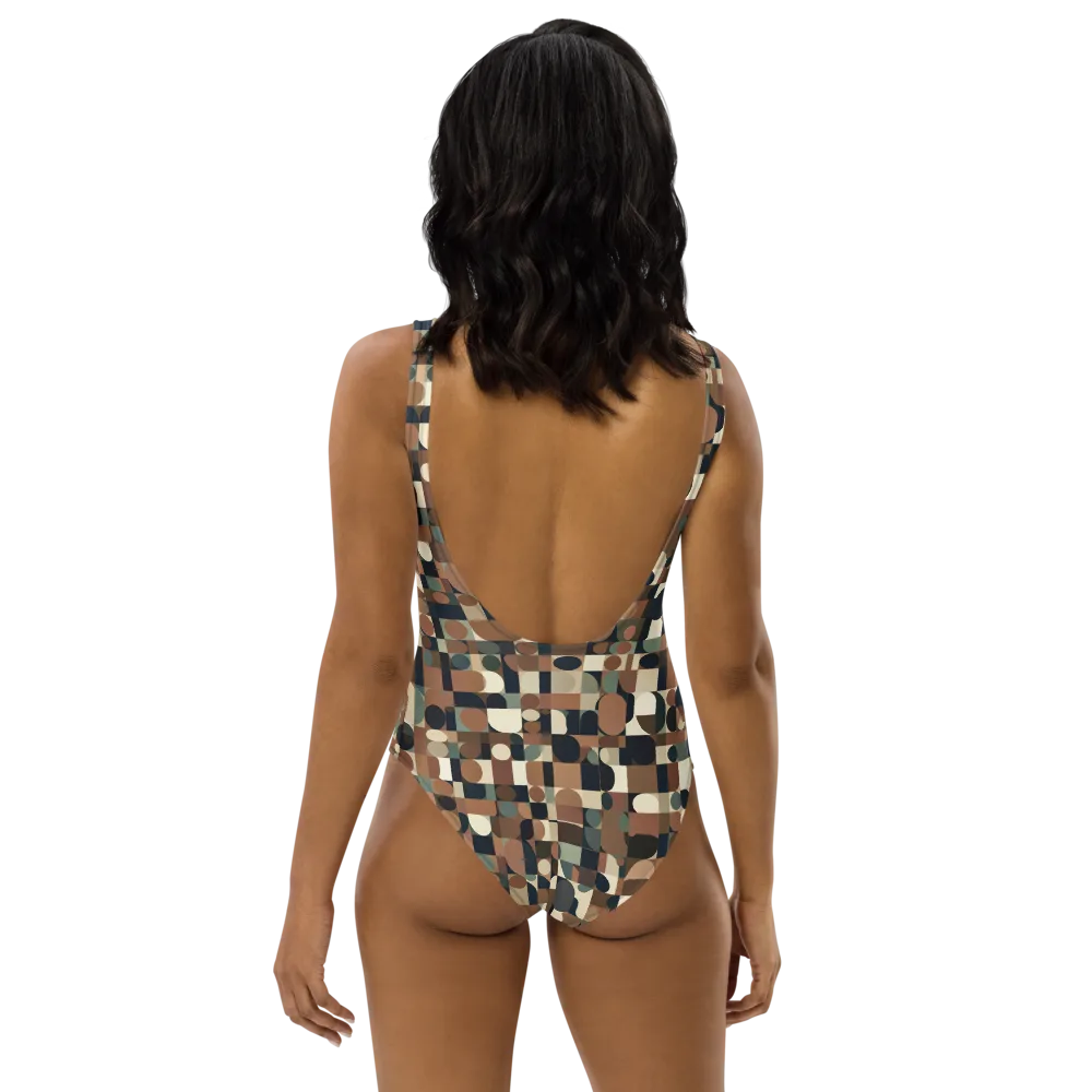Café Geometry on One-Piece Swimsuit — Back
