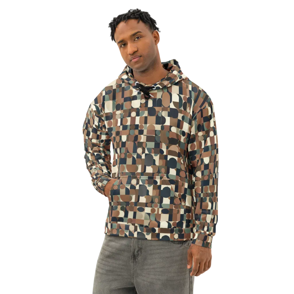 Café Geometry on Cotton Hoodie — Left Front