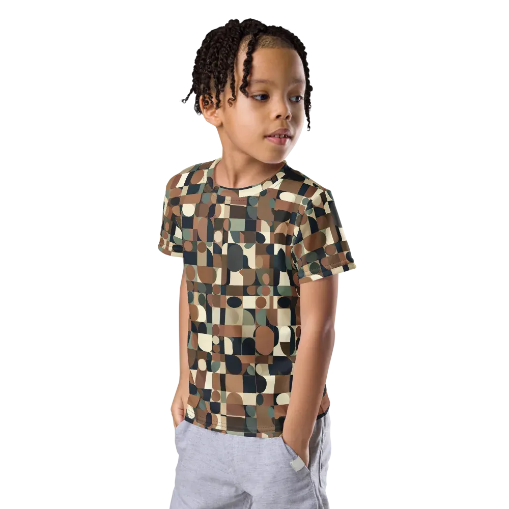 Café Geometry on Kids Crew Neck T-Shirt — Left Front