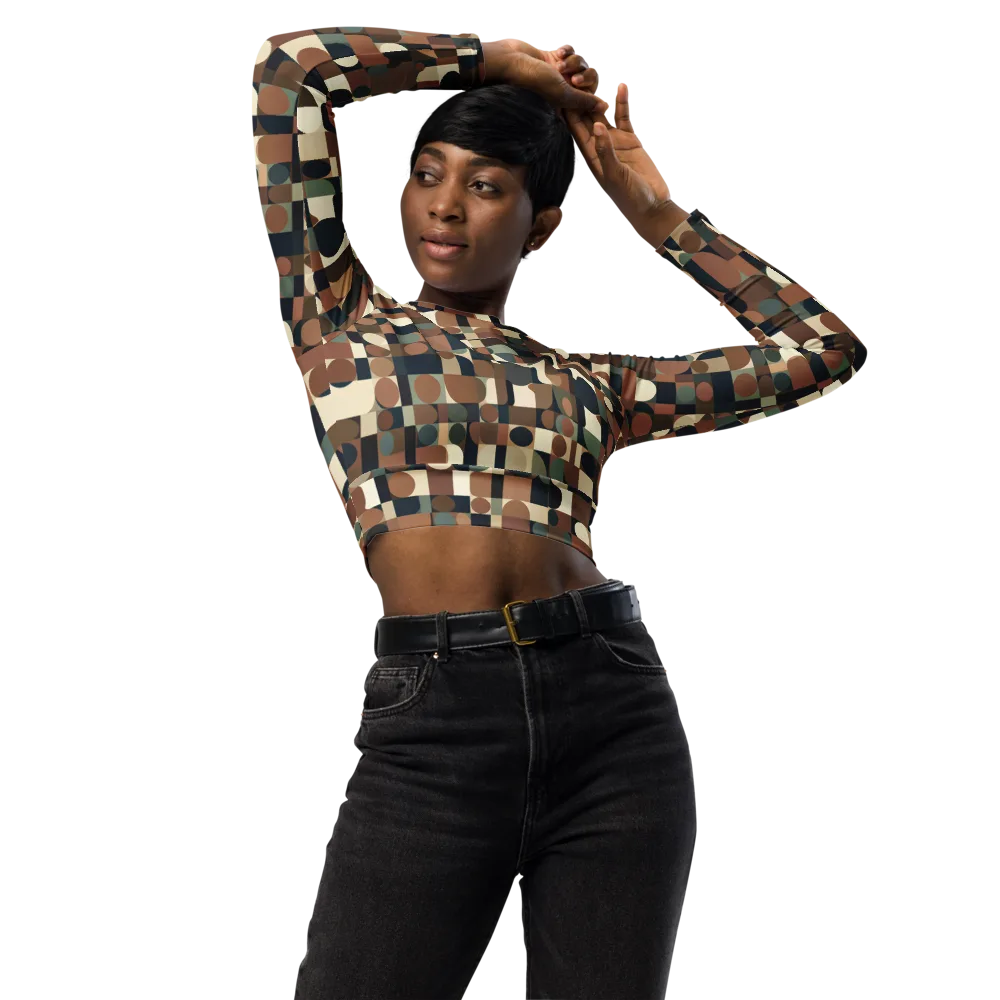 Café Geometry on Long Sleeve Crop Top — Front