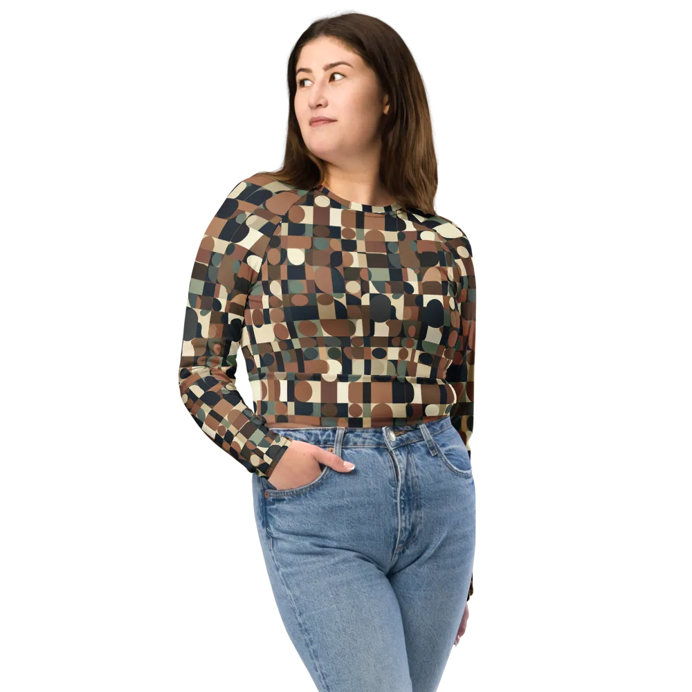 Café Geometry on Long Sleeve Crop Top — Front