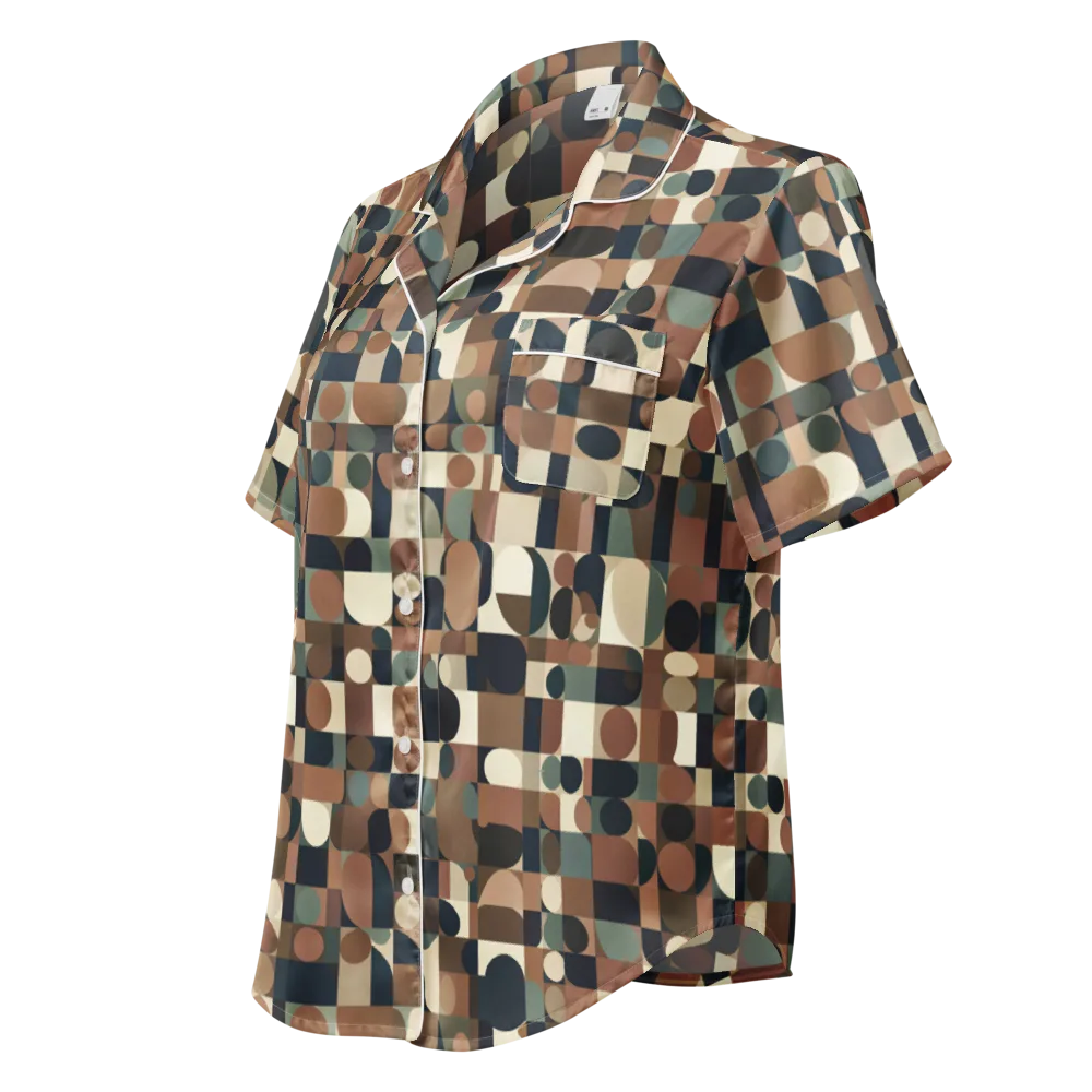 Café Geometry on Women's Short Sleeve Pajama Top — Left Front