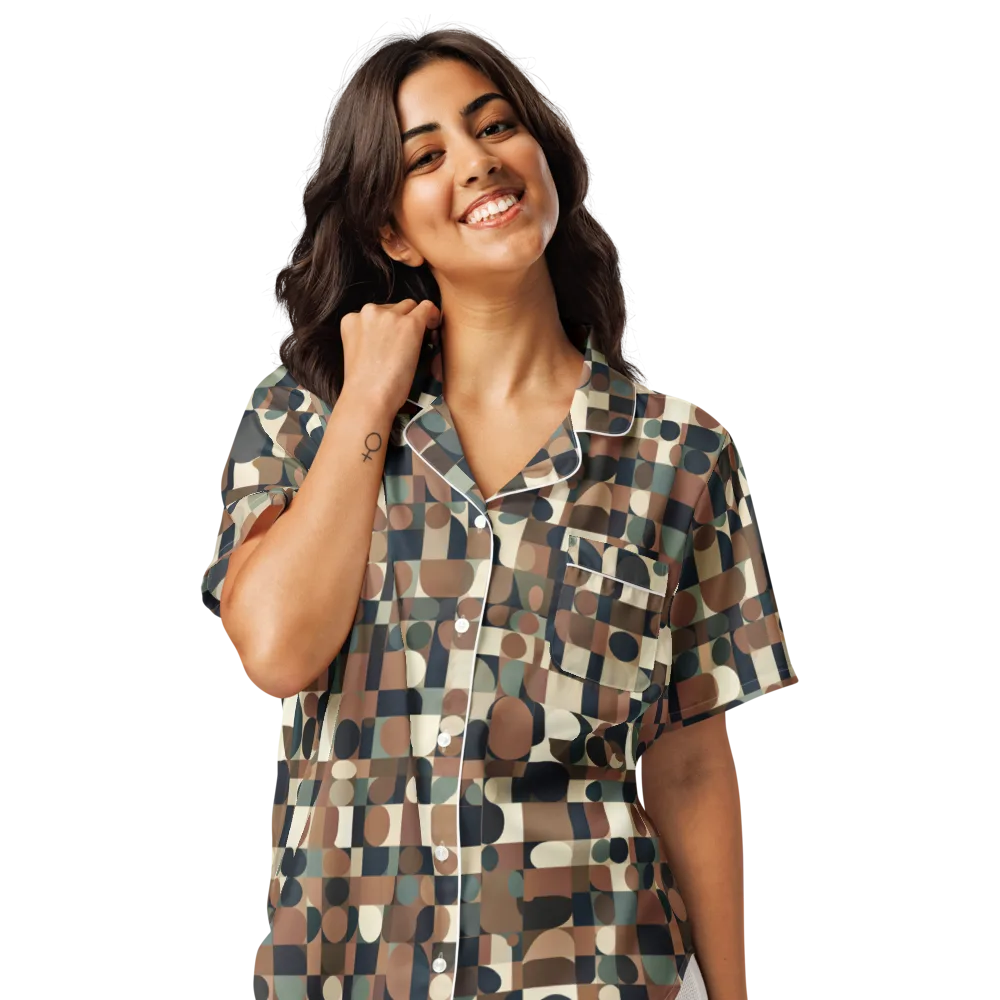 Café Geometry on Women's Short Sleeve Pajama Top — Front