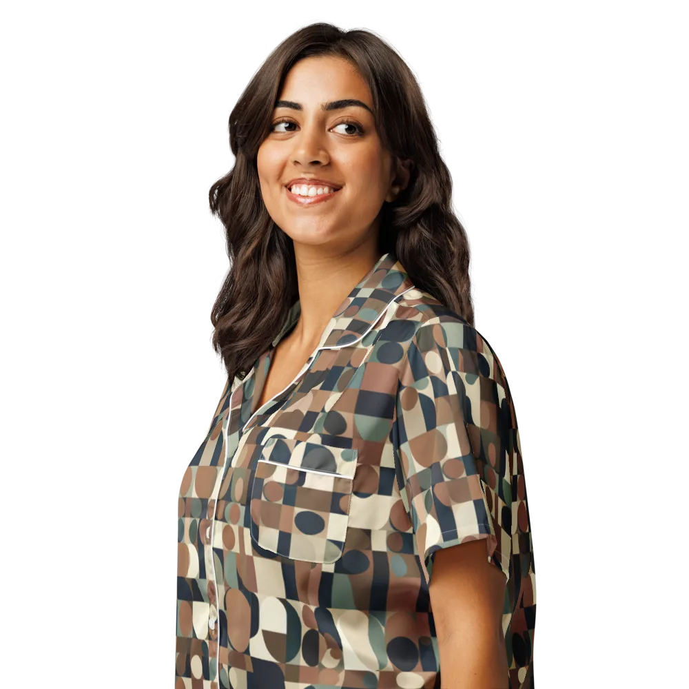 Café Geometry on Women's Short Sleeve Pajama Top — Left Front