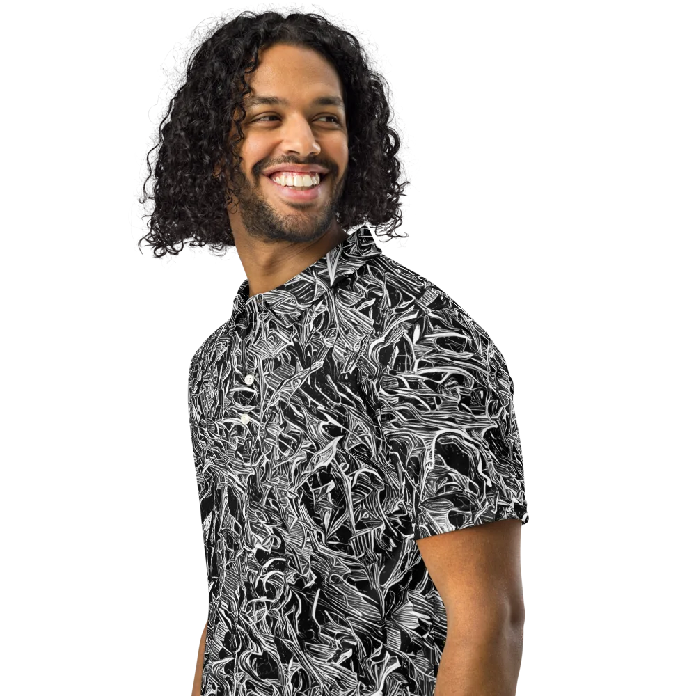Noir Tendrils on Men's Slim Fit Polo Shirt — Left Front