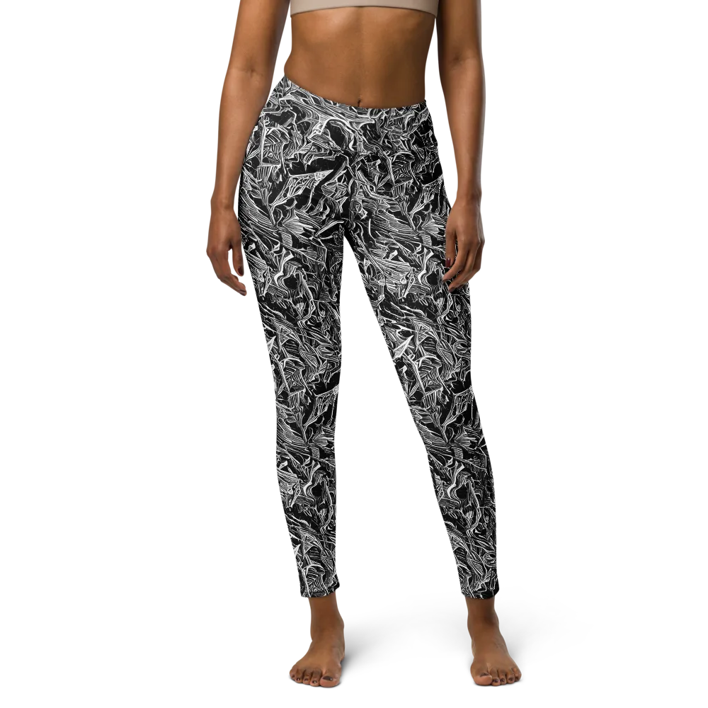 Noir Tendrils on Yoga Leggings — Front