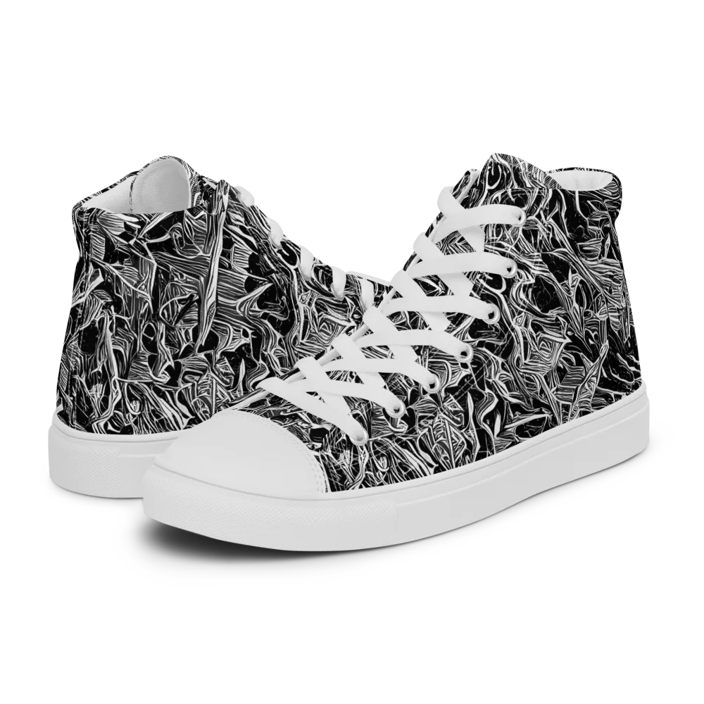 Noir Tendrils on Men's High Top Canvas Shoes — Left