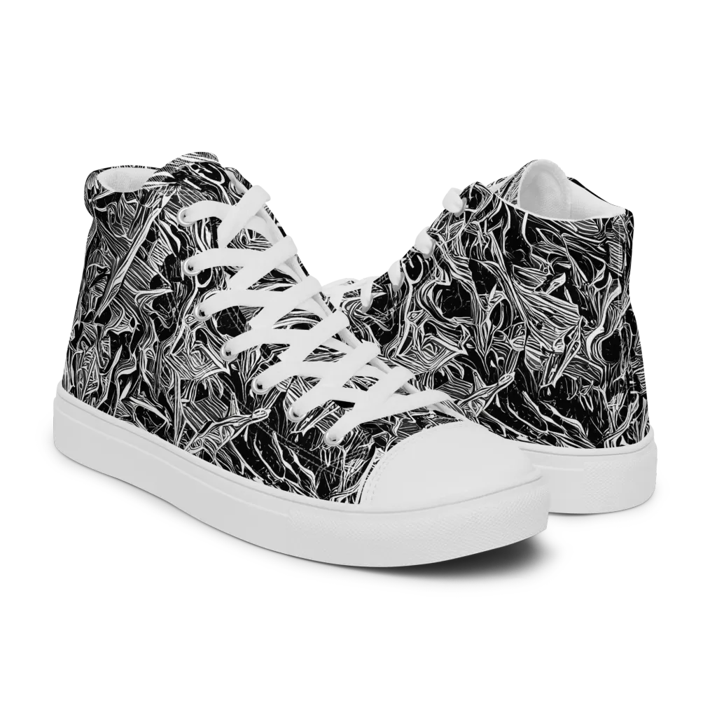 Noir Tendrils on Women's High Top Canvas Shoes — Right