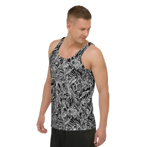 Noir Tendrils on a Men's Tank Top