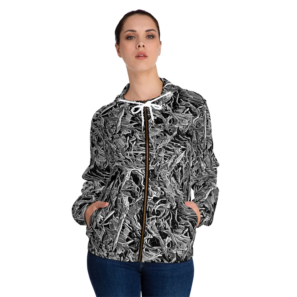 Noir Tendrils on Women's Full-Zip Hoodie — Front On Person