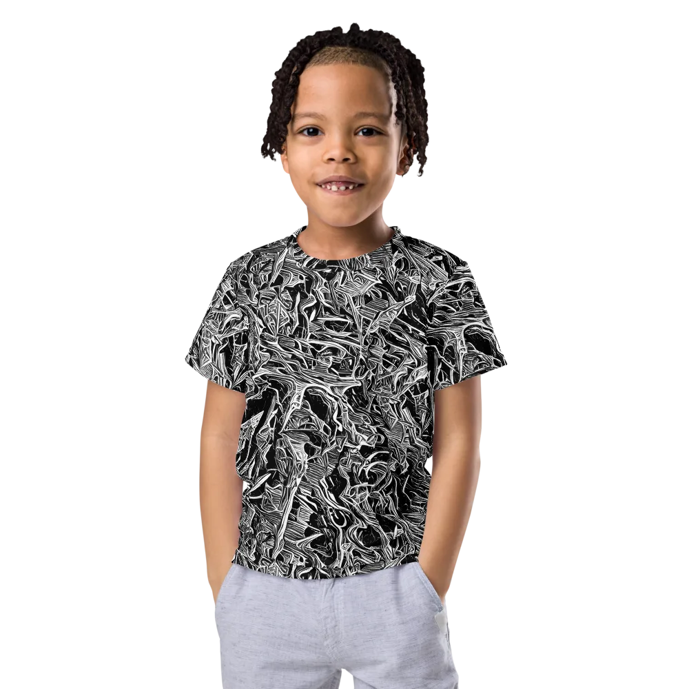 Noir Tendrils on Kids Crew Neck T-Shirt — Front