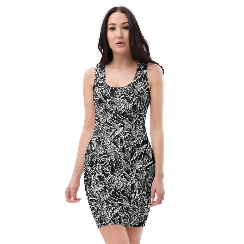 Noir Tendrils on Bodycon Dress — Front