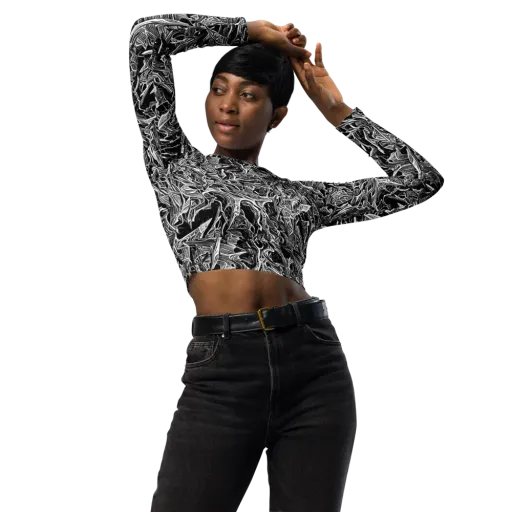 Noir Tendrils on a Long Sleeve Crop Top