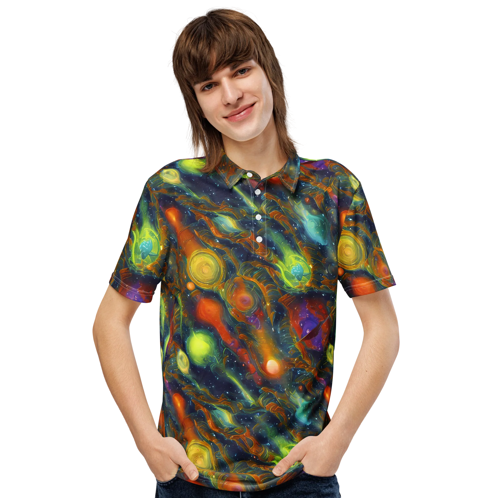 Galactic Tide on Men's Slim Fit Polo Shirt — Front