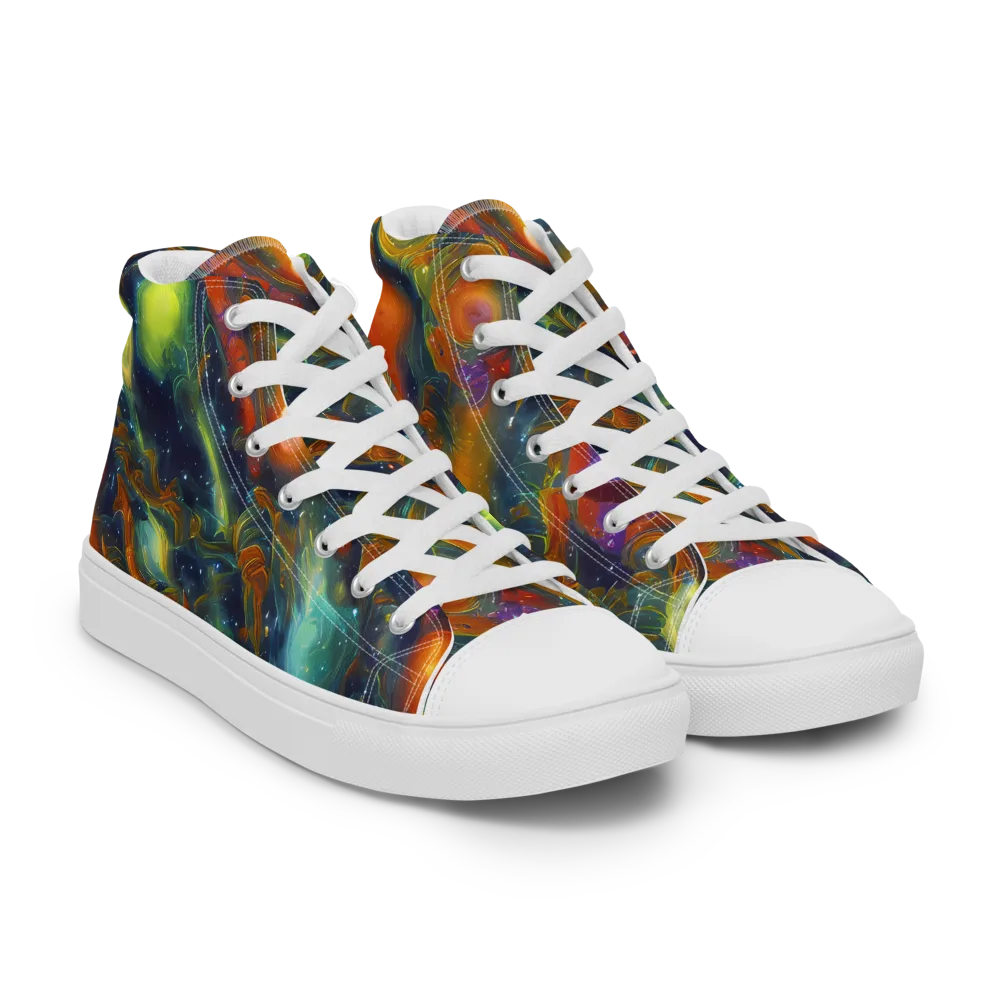 Galactic Tide on Men's High Top Canvas Shoes — Right Front