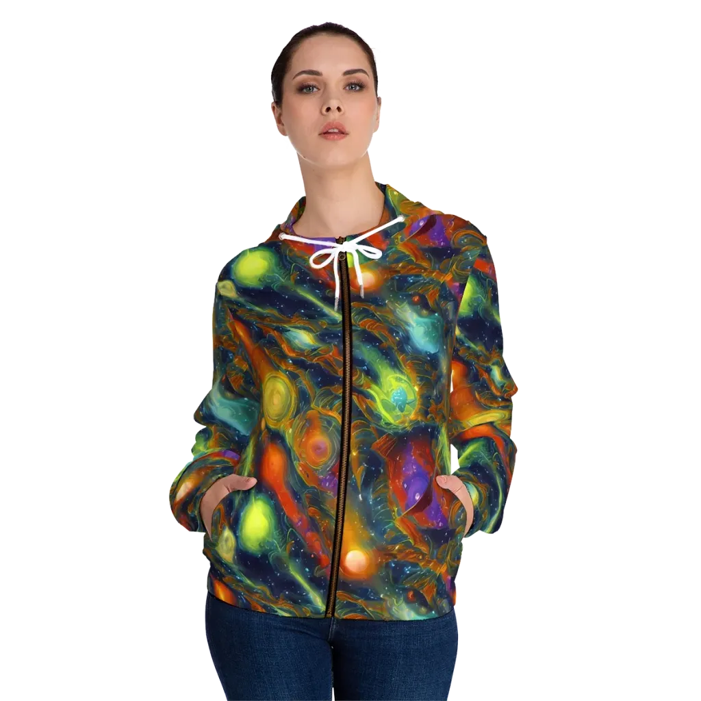 Galactic Tide on Women's Full-Zip Hoodie — Front On Person