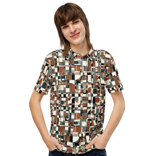 Terracotta Grid on a Men's Slim Fit Polo Shirt