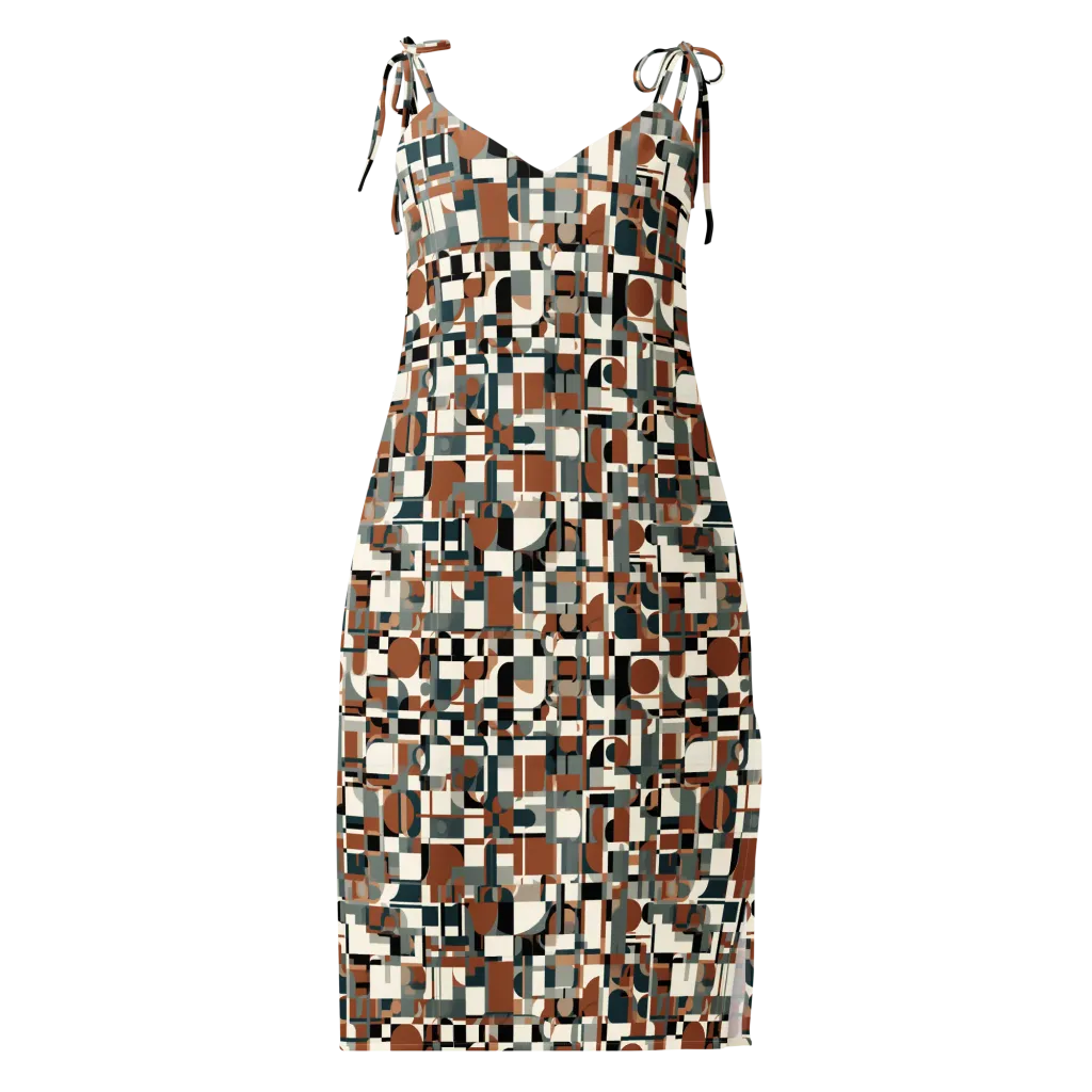 Terracotta Grid on Slip Dress — Front