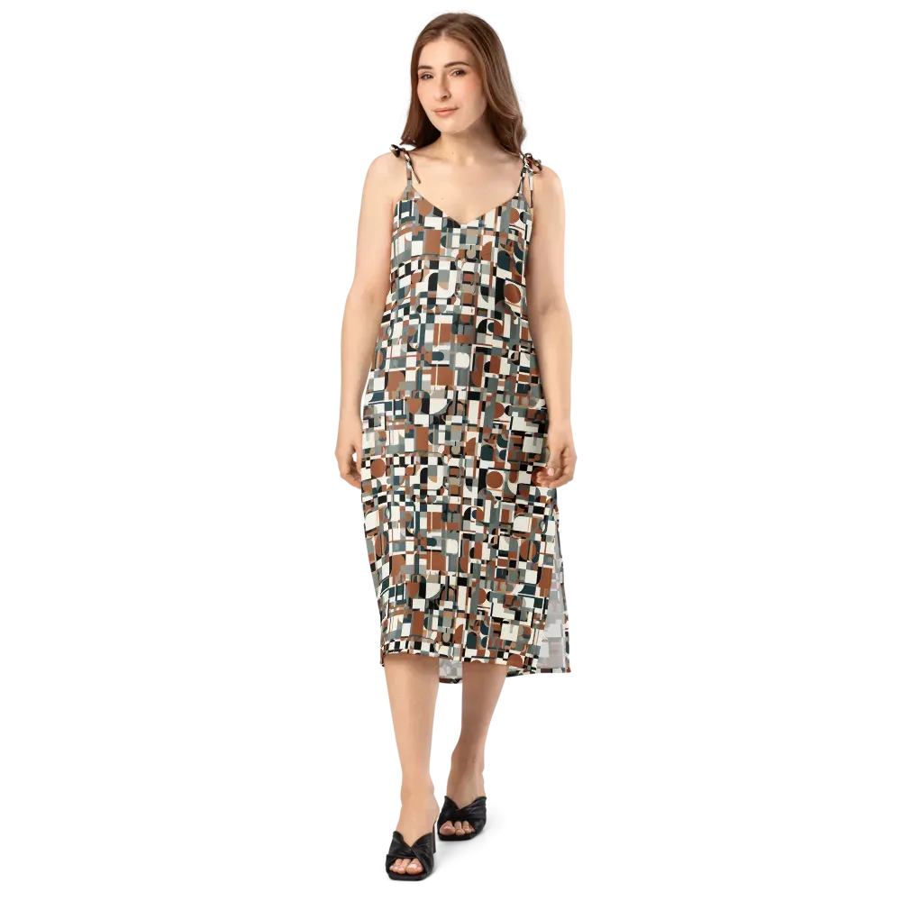 Terracotta Grid on Slip Dress — Front