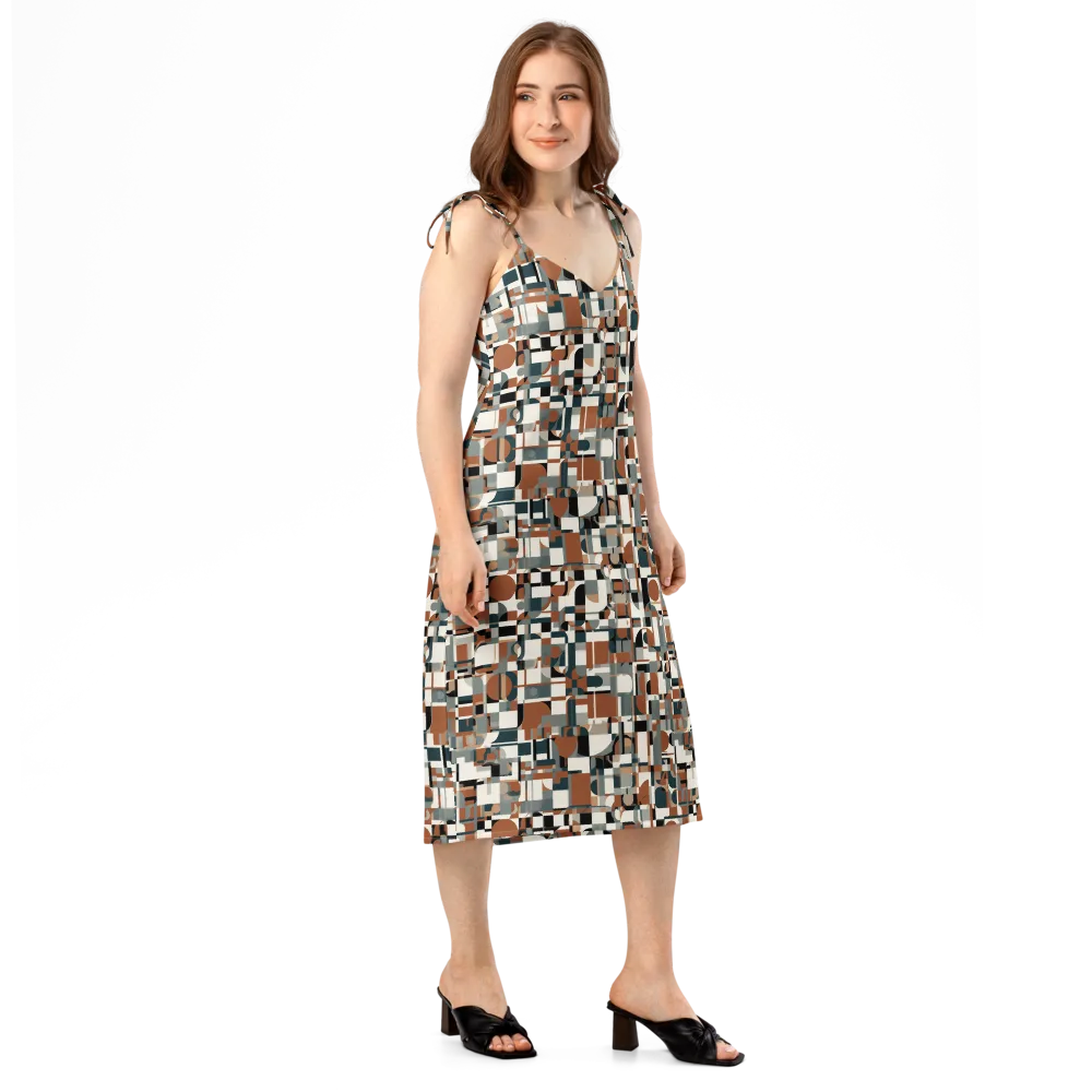 Terracotta Grid on Slip Dress — Right Front