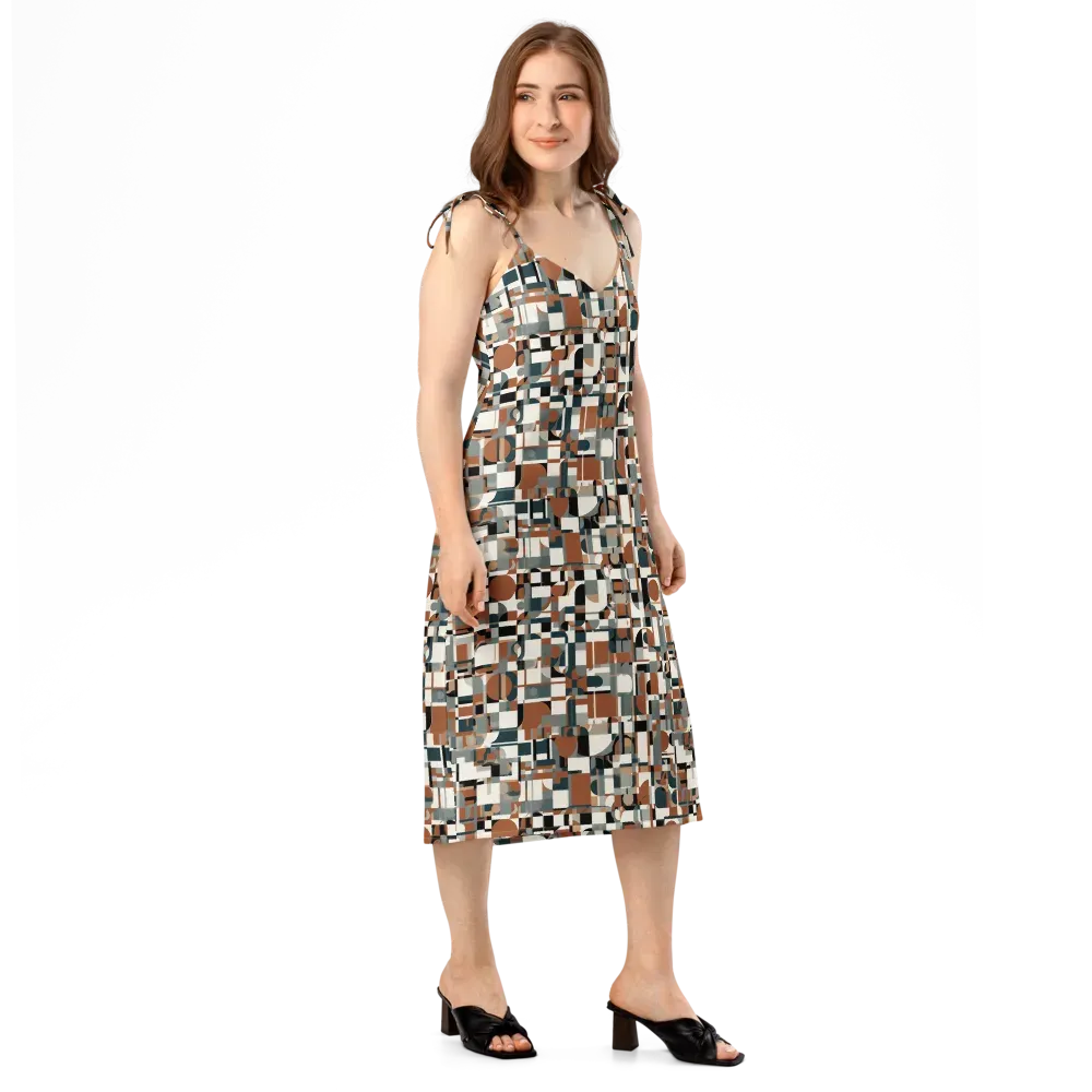 Terracotta Grid on Slip Dress — Right Front