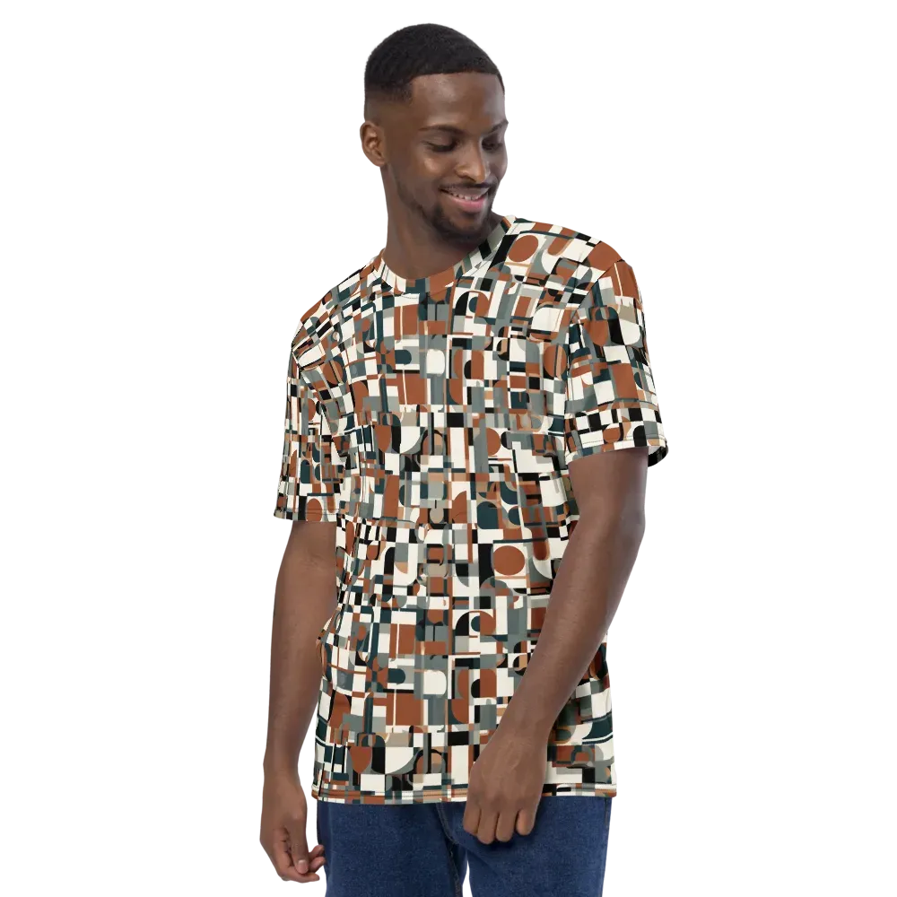 Terracotta Grid on Men's Crew Neck T-Shirt — Left