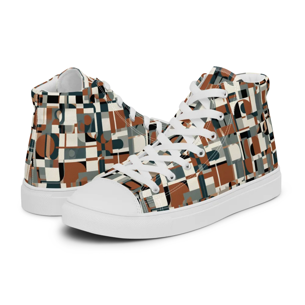 Terracotta Grid on Men's High Top Canvas Shoes — Left
