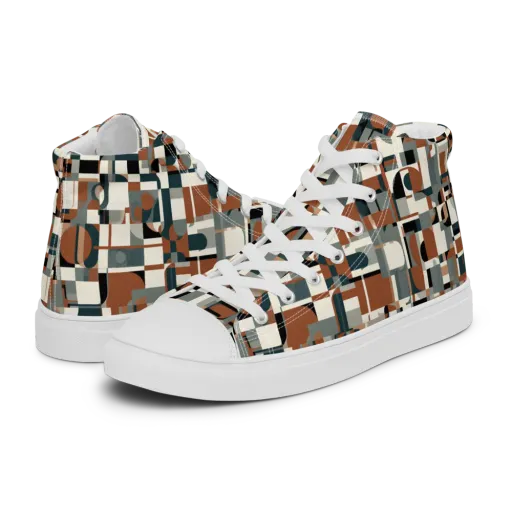 Terracotta Grid on a Men's High Top Canvas Shoes