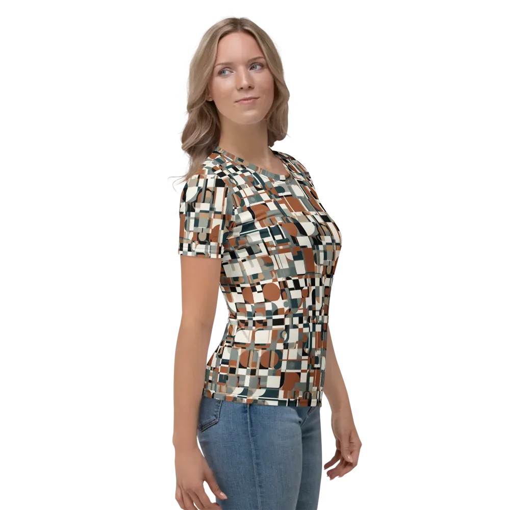 Terracotta Grid on Women's Crew Neck T-Shirt — Right