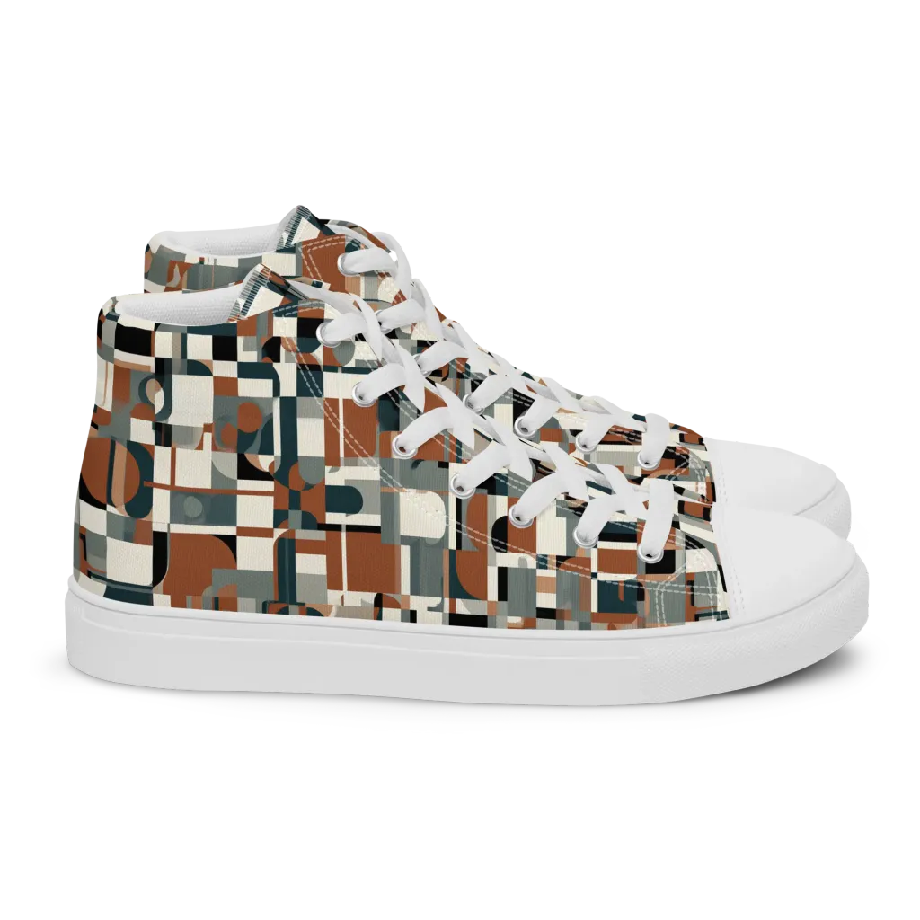 Terracotta Grid on Women's High Top Canvas Shoes — Right