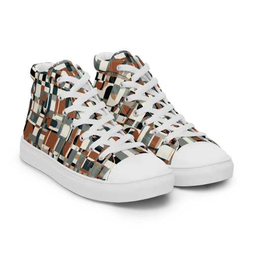 Terracotta Grid on a Women's High Top Canvas Shoes