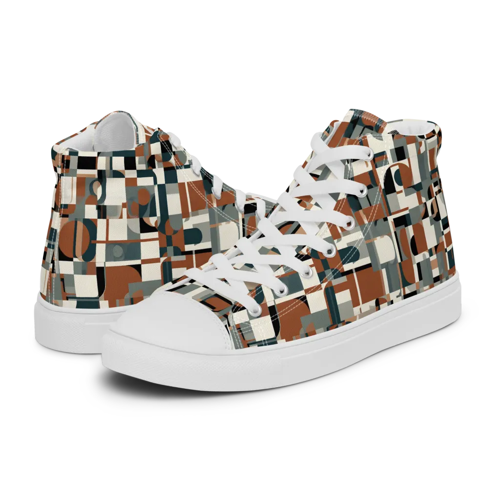 Terracotta Grid on Women's High Top Canvas Shoes — Left