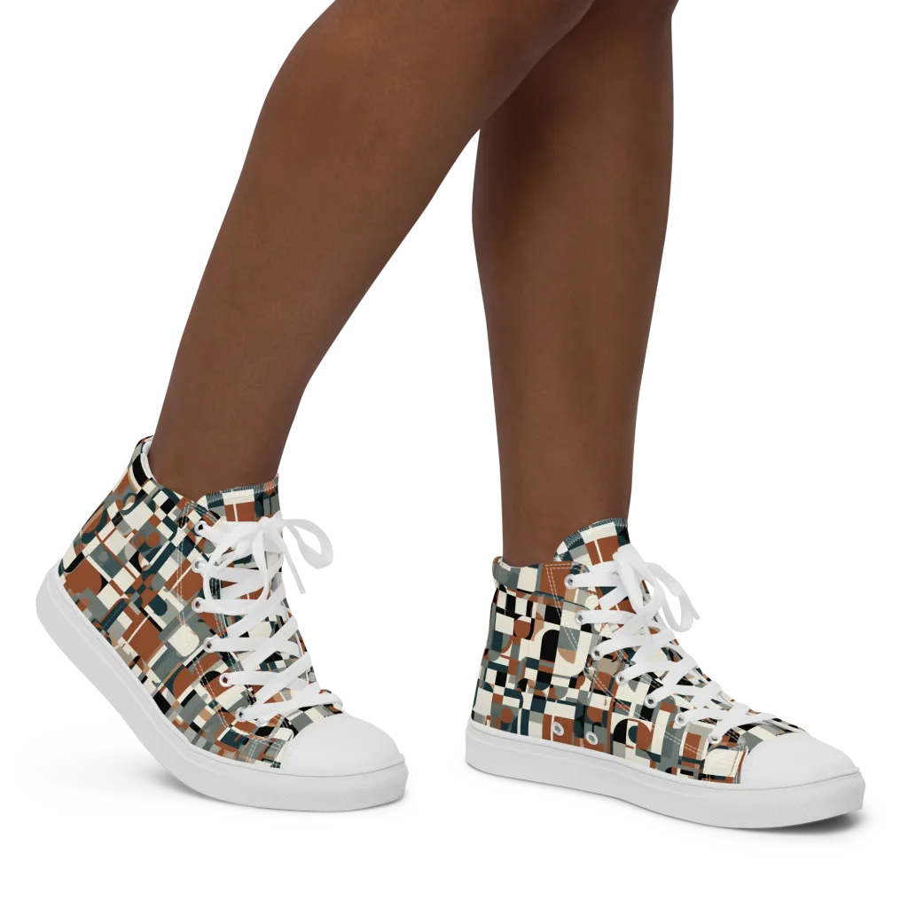 Terracotta Grid on Women's High Top Canvas Shoes — Right