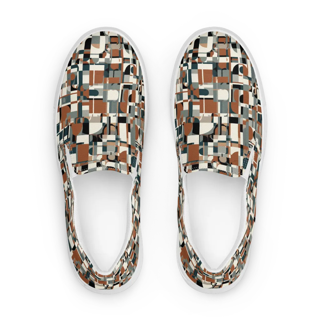 Terracotta Grid on Men's Slip-On Canvas Shoes — Front