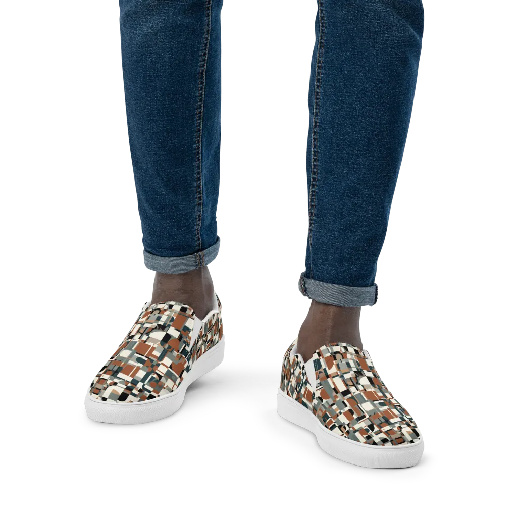 Terracotta Grid on Men's Slip-On Canvas Shoes — Front