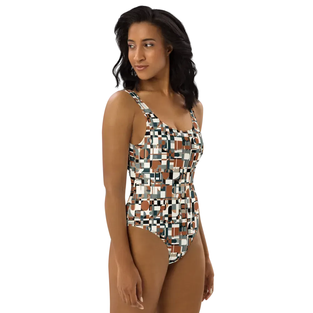 Terracotta Grid on One-Piece Swimsuit — Right