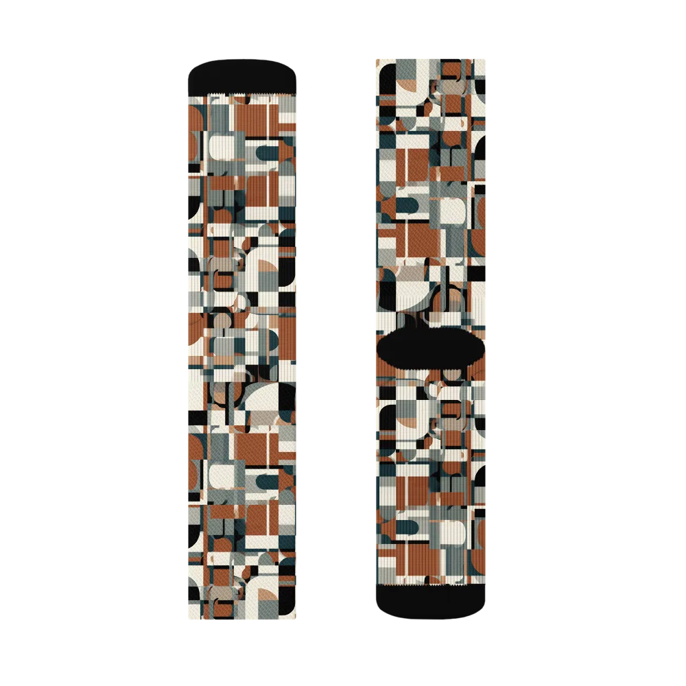 Terracotta Grid on Socks — Left Sock
