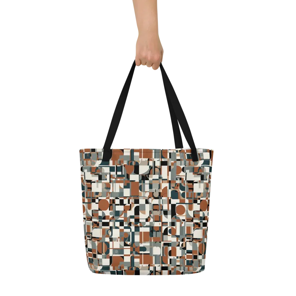 Terracotta Grid on Large Tote Bag W/ Pocket — Front