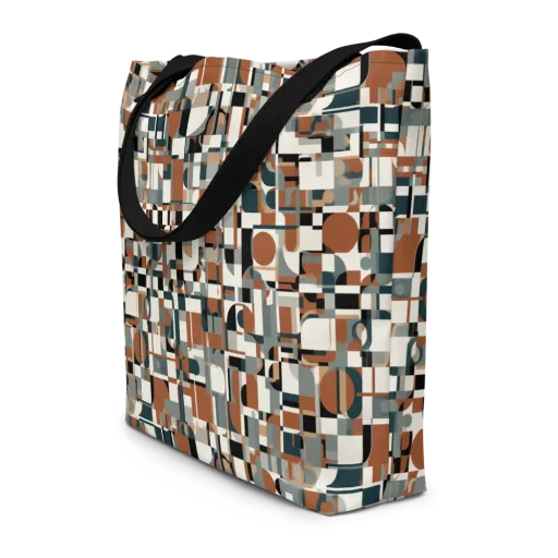 Terracotta Grid on a Large Tote Bag W/ Pocket