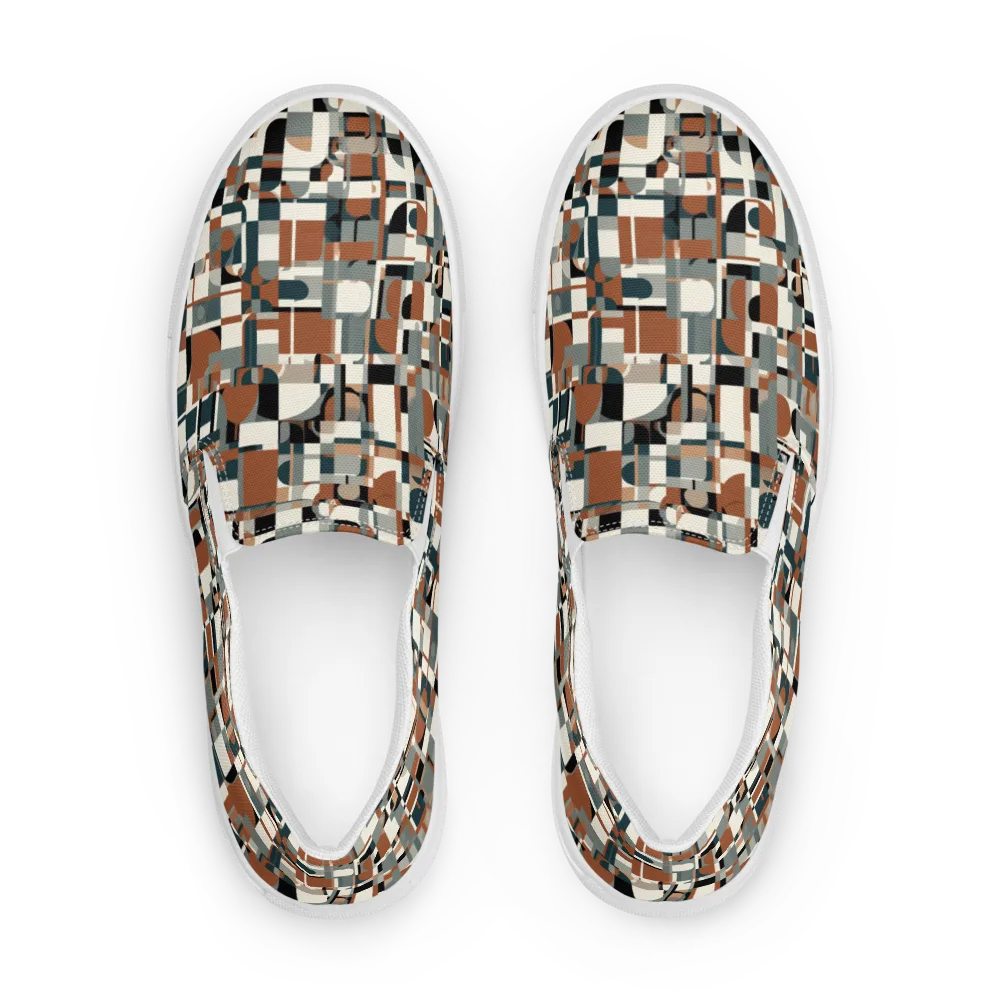 Terracotta Grid on Women's Slip-On Canvas Shoes — Front
