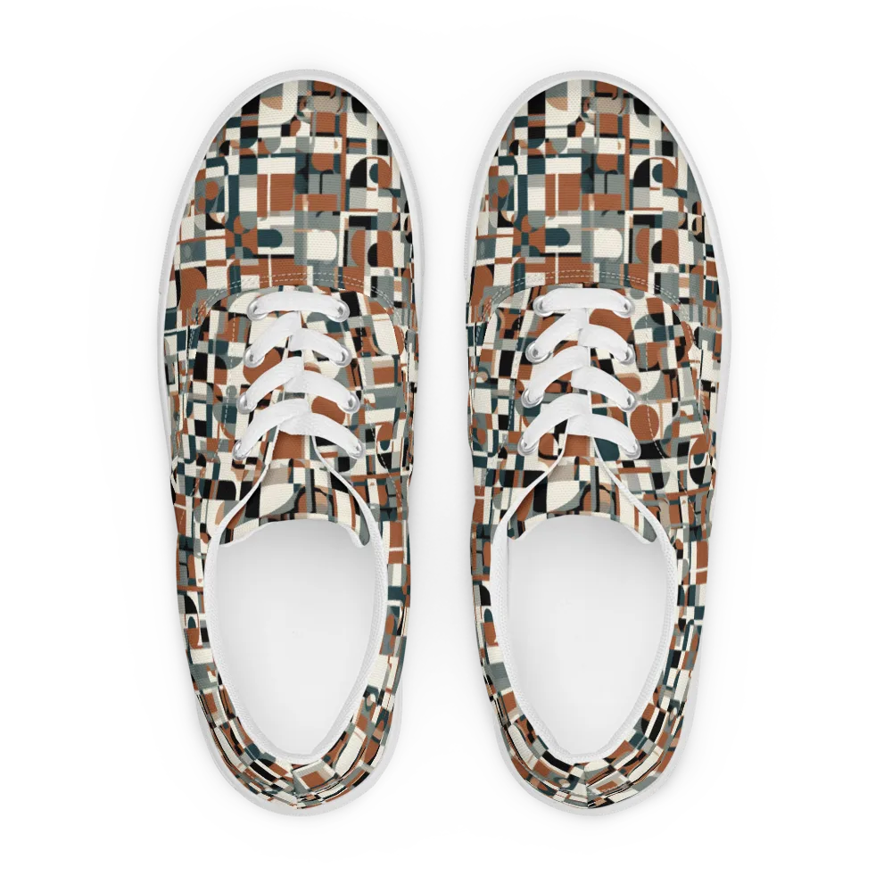Terracotta Grid on Men's Lace-Up Canvas Shoes — Front