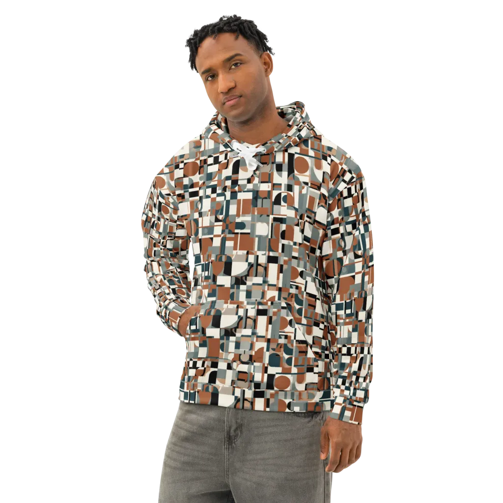 Terracotta Grid on Cotton Hoodie — Left Front