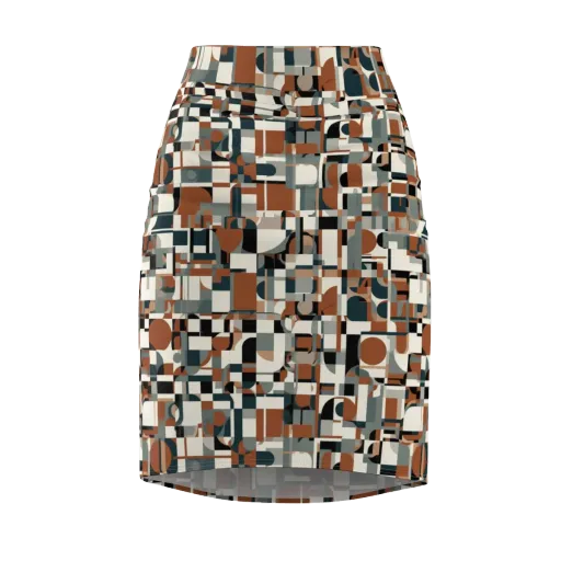 Terracotta Grid on a Pencil Skirt