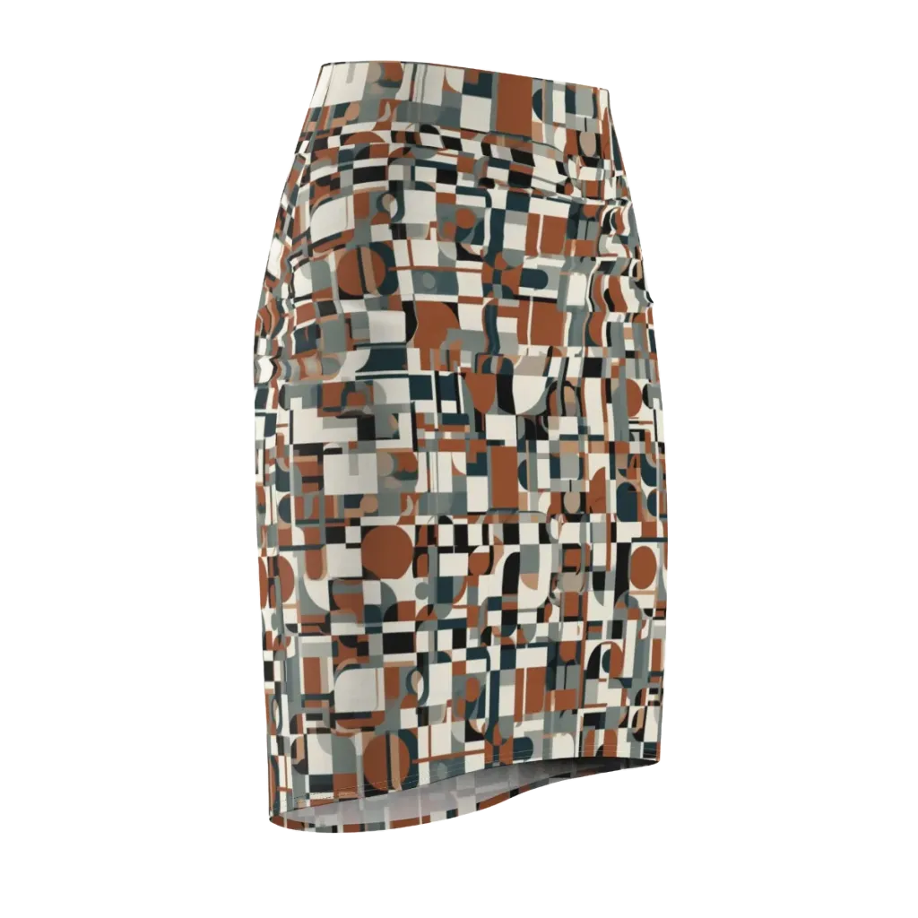 Terracotta Grid on Pencil Skirt — Front Side