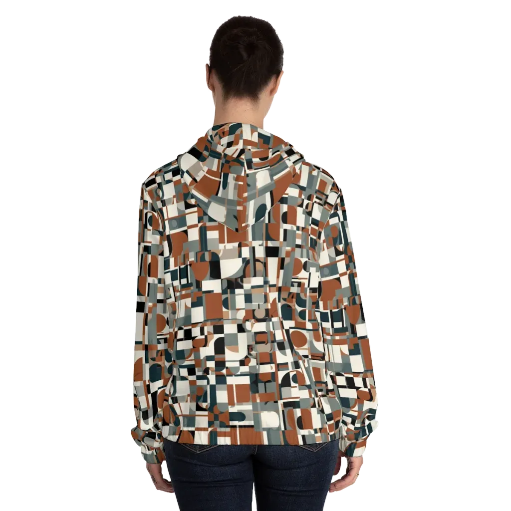 Terracotta Grid on Women's Full-Zip Hoodie — Back On Person