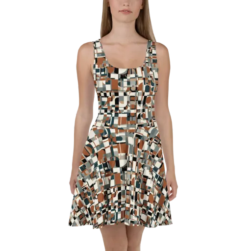 Terracotta Grid on a Skater Dress