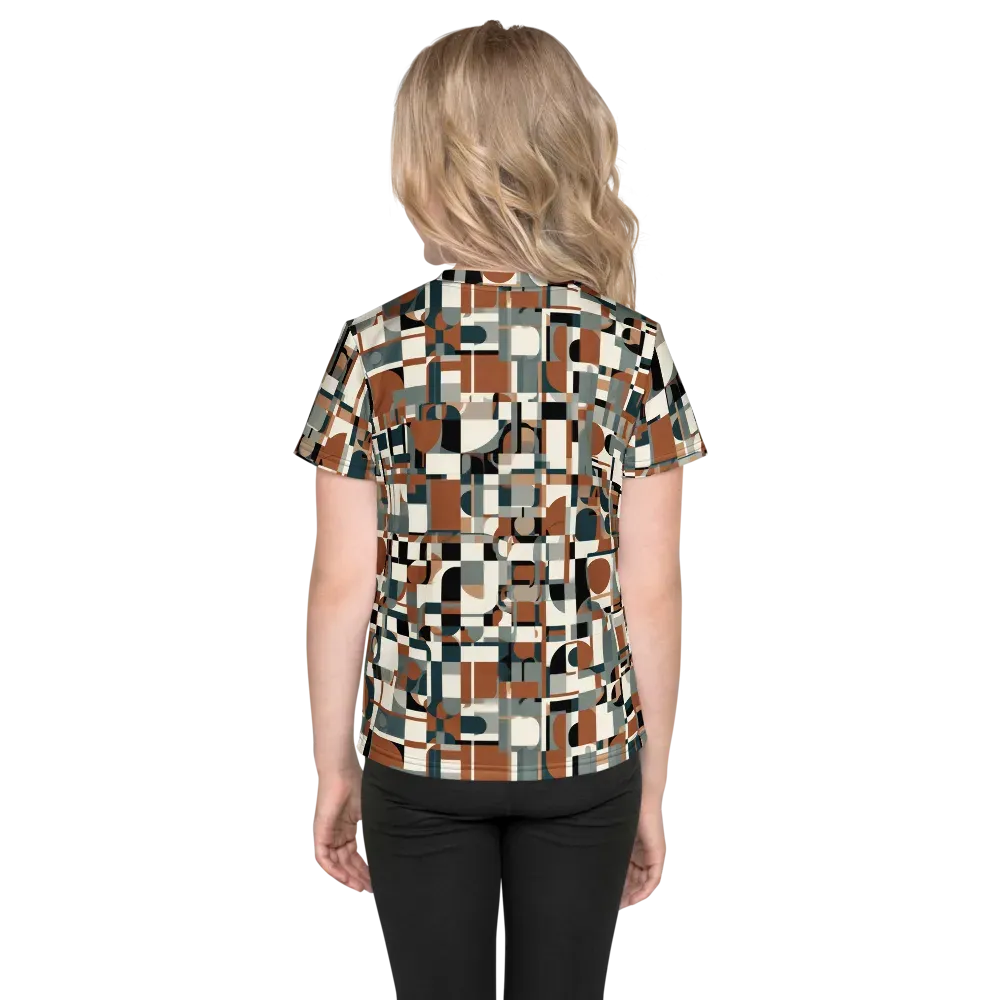 Terracotta Grid on Kids Crew Neck T-Shirt — Back