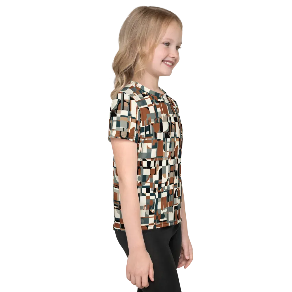 Terracotta Grid on Kids Crew Neck T-Shirt — Right